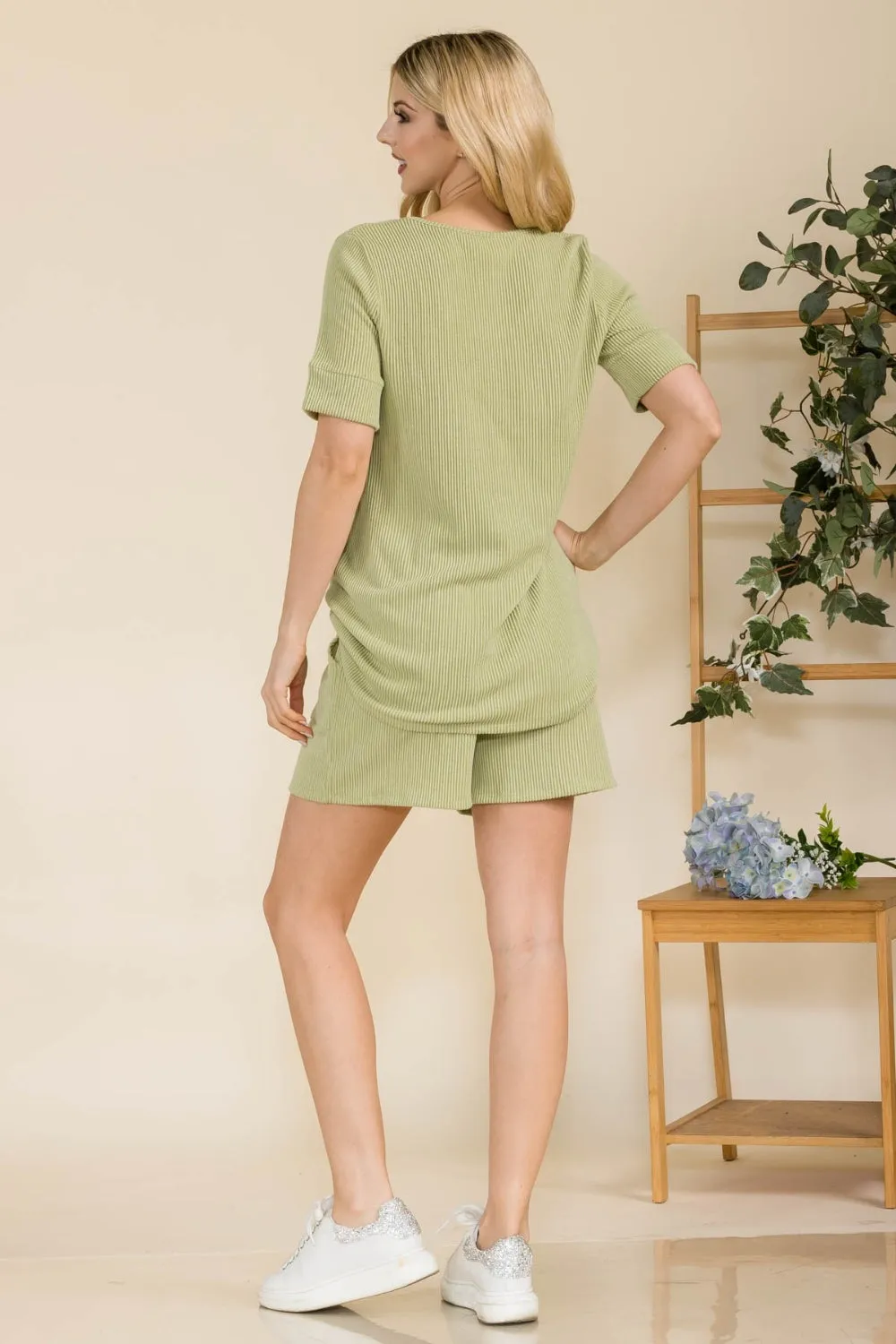 Explore More Collection - Celeste Full Size Rib Short Sleeve T-Shirt and Shorts Set