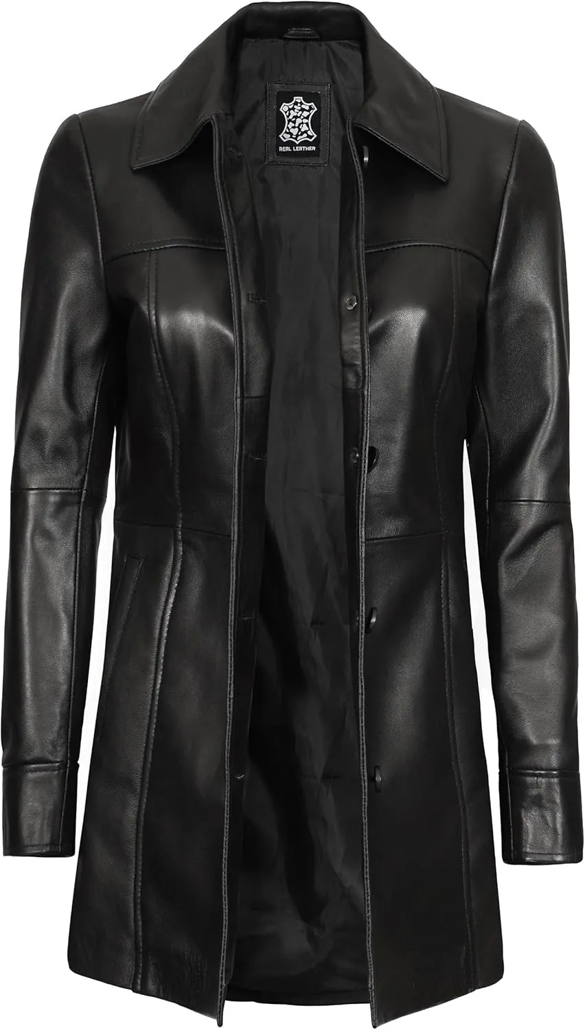 fjackets Real Leather Jacket Women - Lambskin Long Coats For Women - Stylish Soft Women's Trench Coats