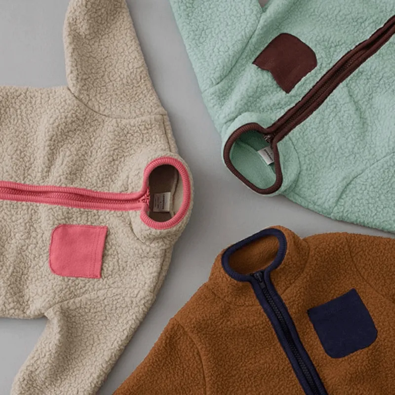 Fluffy Fleece Jumpsuit with Patchwork Pocket