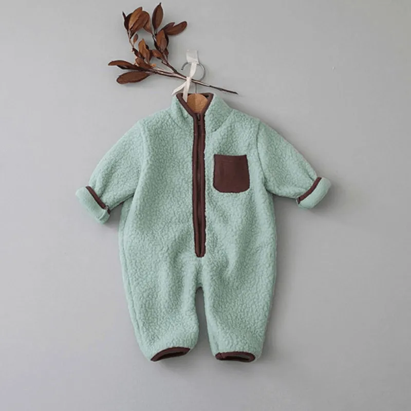 Fluffy Fleece Jumpsuit with Patchwork Pocket