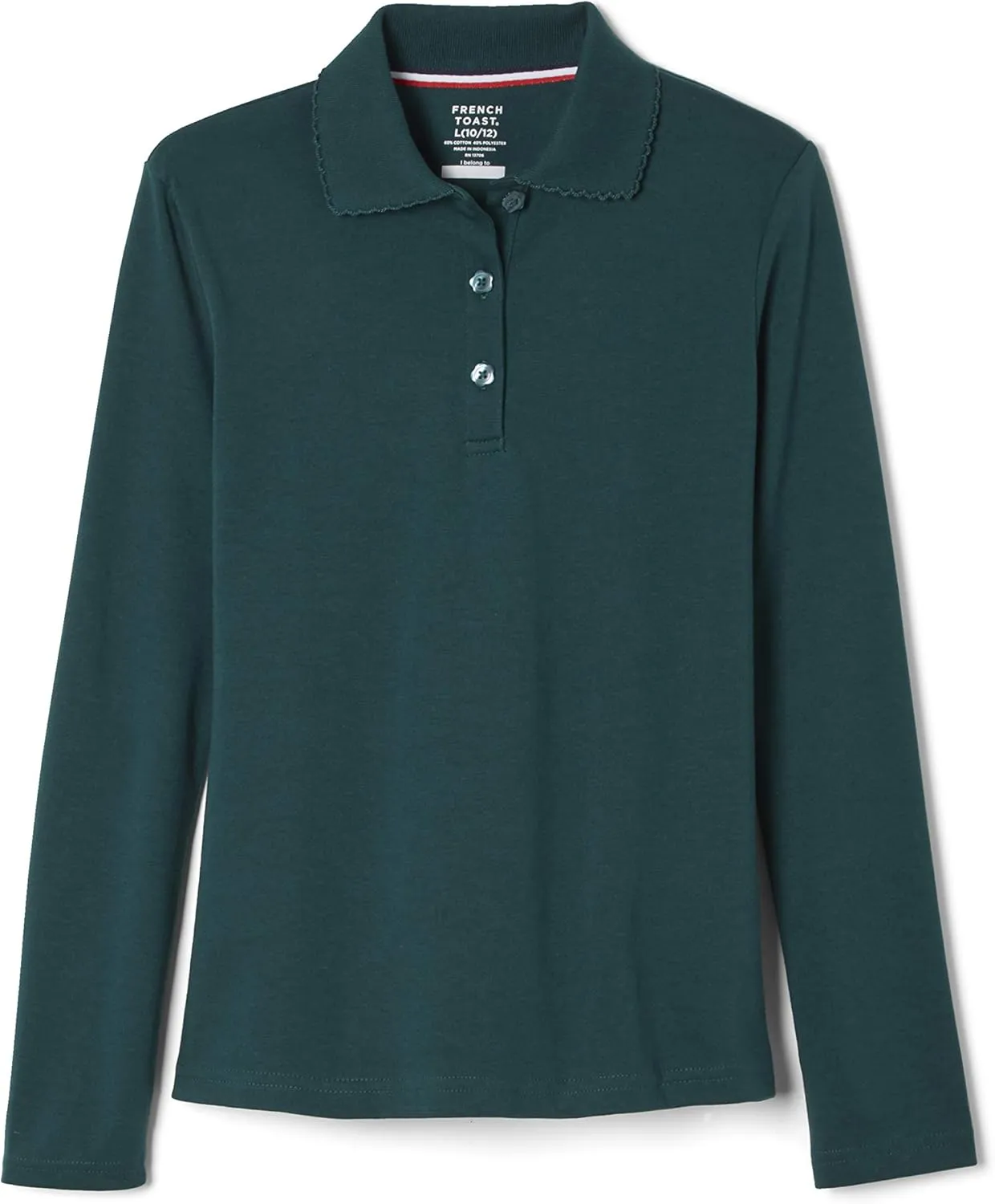 French Toast Girls' Uniform Long Sleeve Polo with Picot Collar (Standard & Plus)