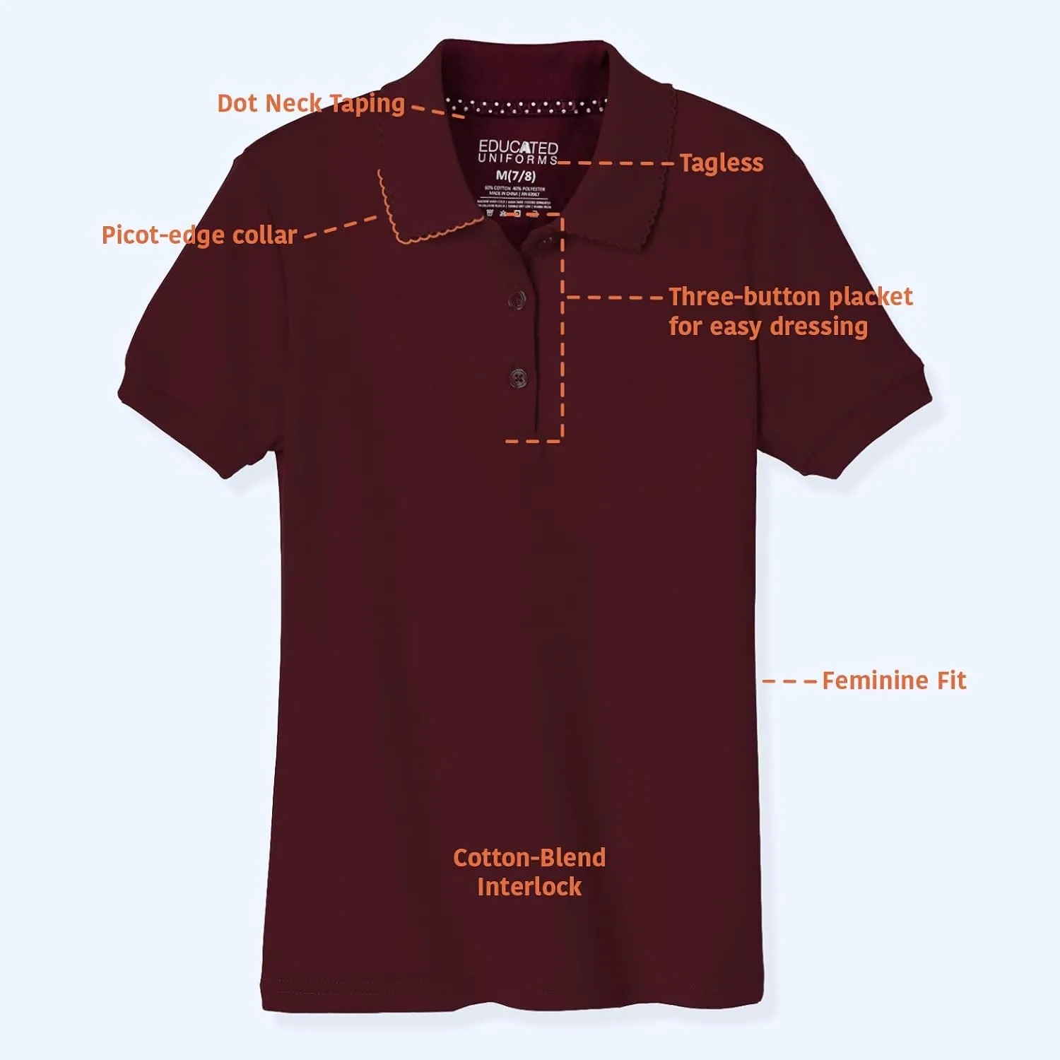 Girls 2T-20 Short Sleeve Pique Polo Uniform Shirt