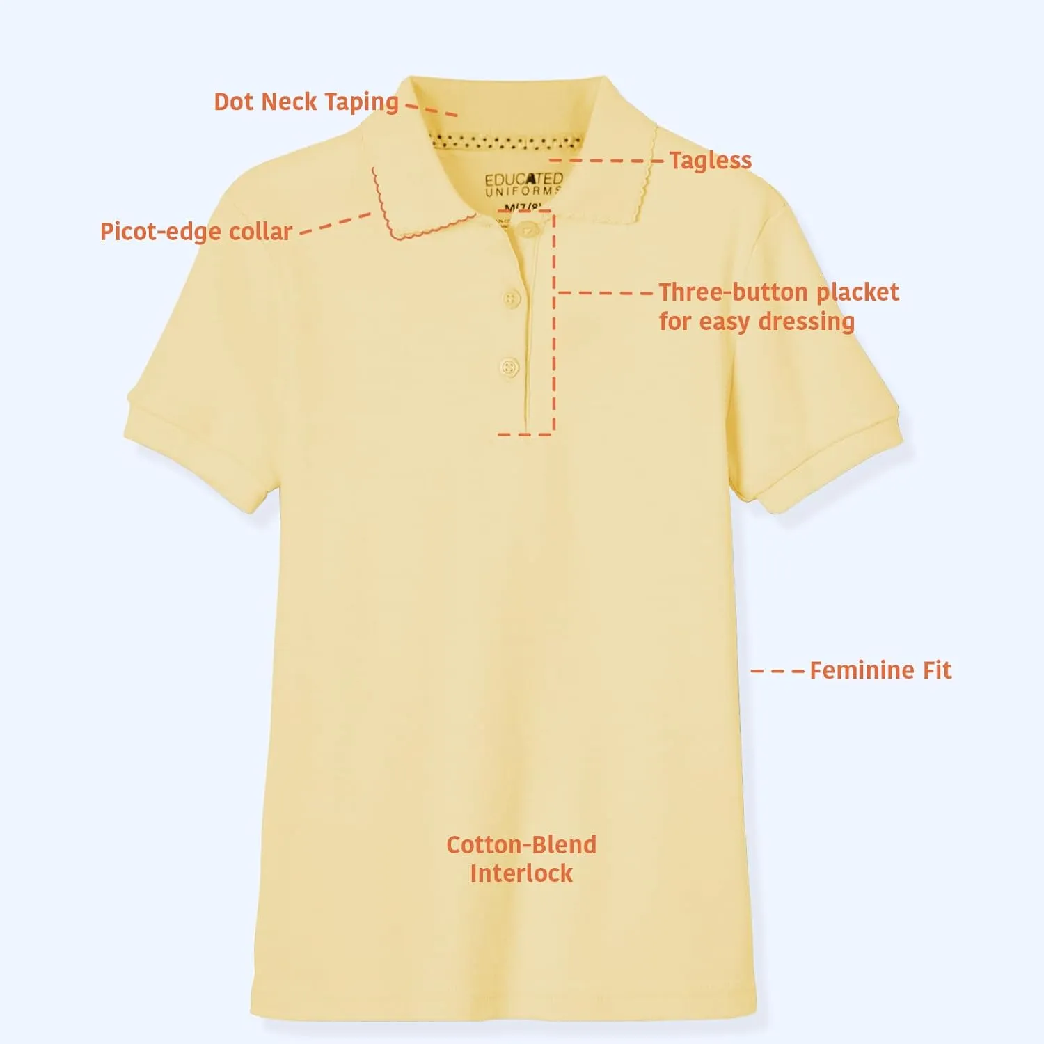 Girls 2T-20 Short Sleeve Pique Polo Uniform Shirt