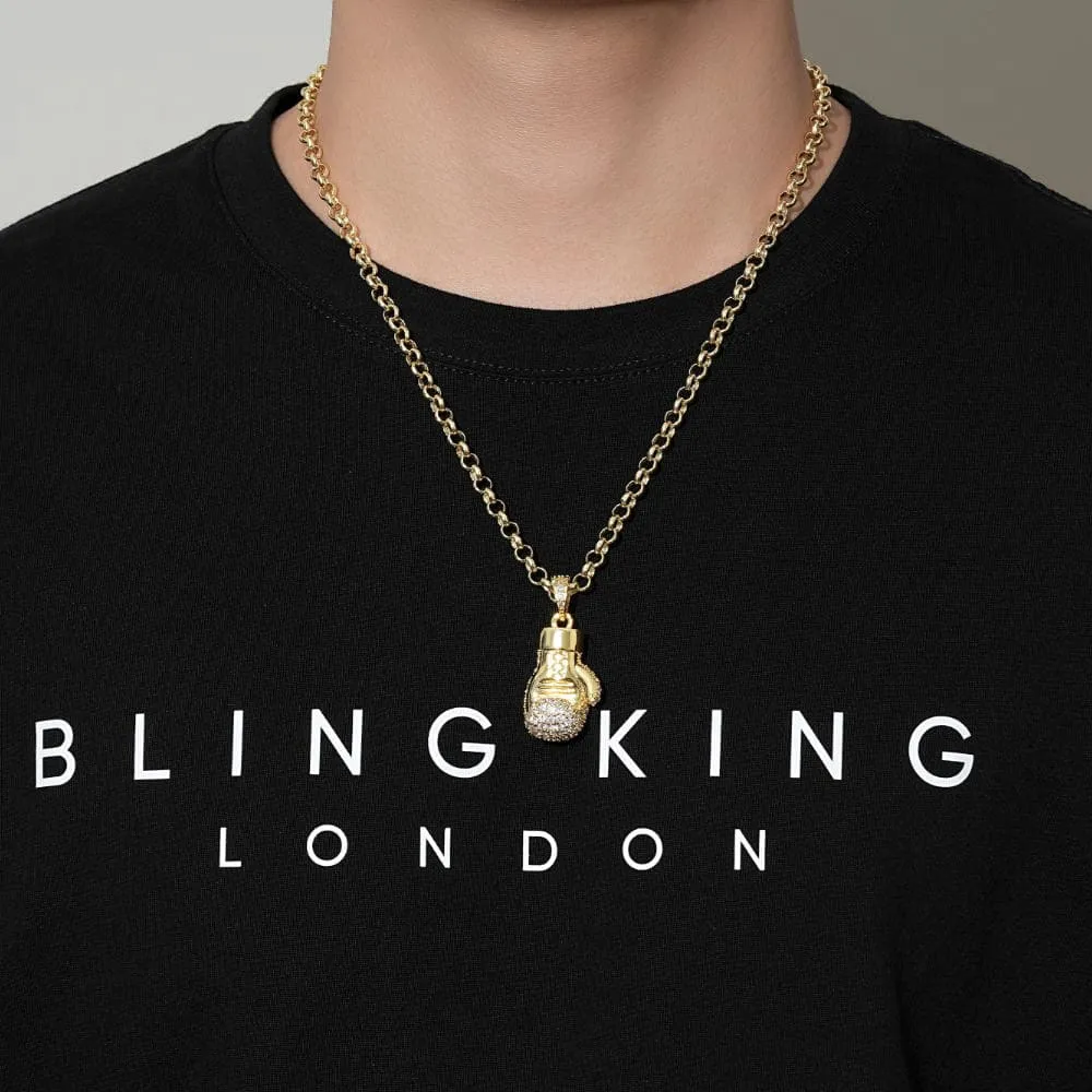 Gold Filled Bonded Boxing Glove Pendant With Stones 22 Inch 4mm Belcher Chain