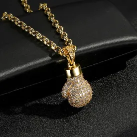 Gold Filled Bonded Boxing Glove Pendant With Stones 22 Inch 4mm Belcher Chain