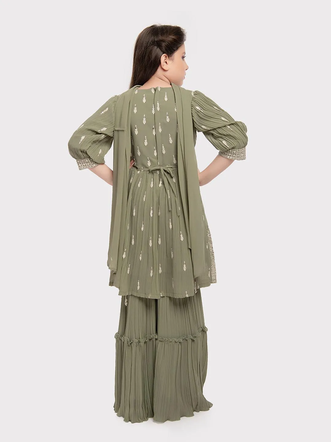 Green Embroidered Peplum Style Sharara and Dupatta Set \ Sharara And Gharara Set For Girls