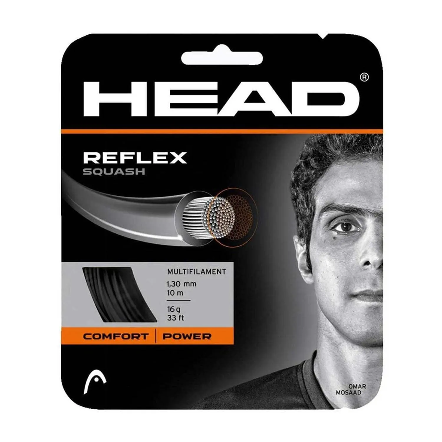 Head Reflex Power Squash String 16G, Black