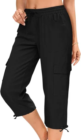 HOTGIFT Women Capris Cargo Pants 2025 Summer Hiking Pants Casual Lightweight Outdoor Quick Dry with 6 Pockets