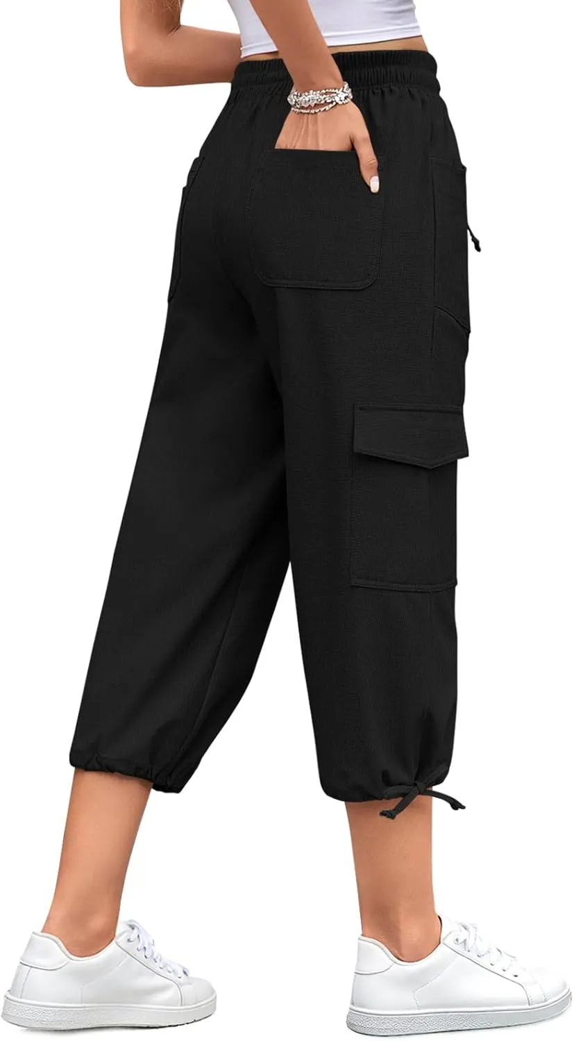 HOTGIFT Women Capris Cargo Pants 2025 Summer Hiking Pants Casual Lightweight Outdoor Quick Dry with 6 Pockets