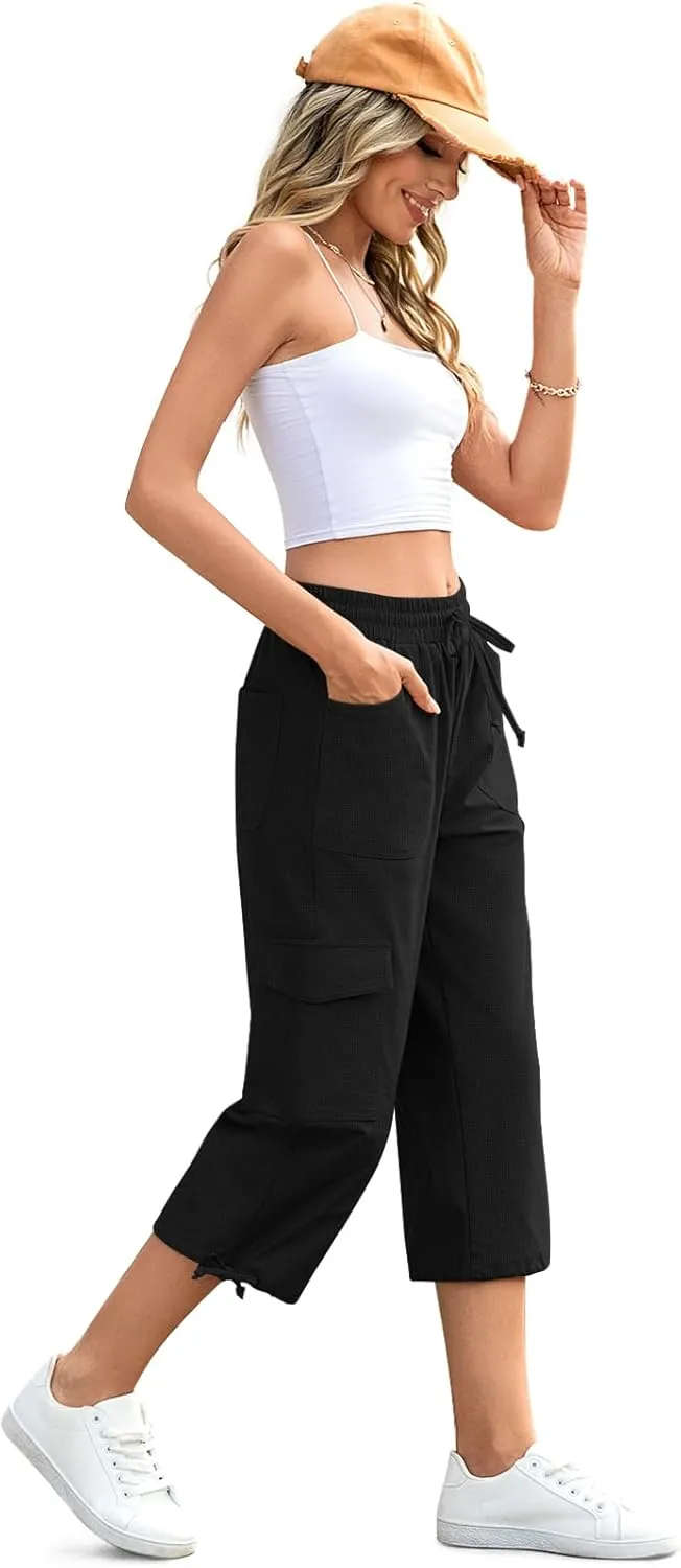 HOTGIFT Women Capris Cargo Pants 2025 Summer Hiking Pants Casual Lightweight Outdoor Quick Dry with 6 Pockets