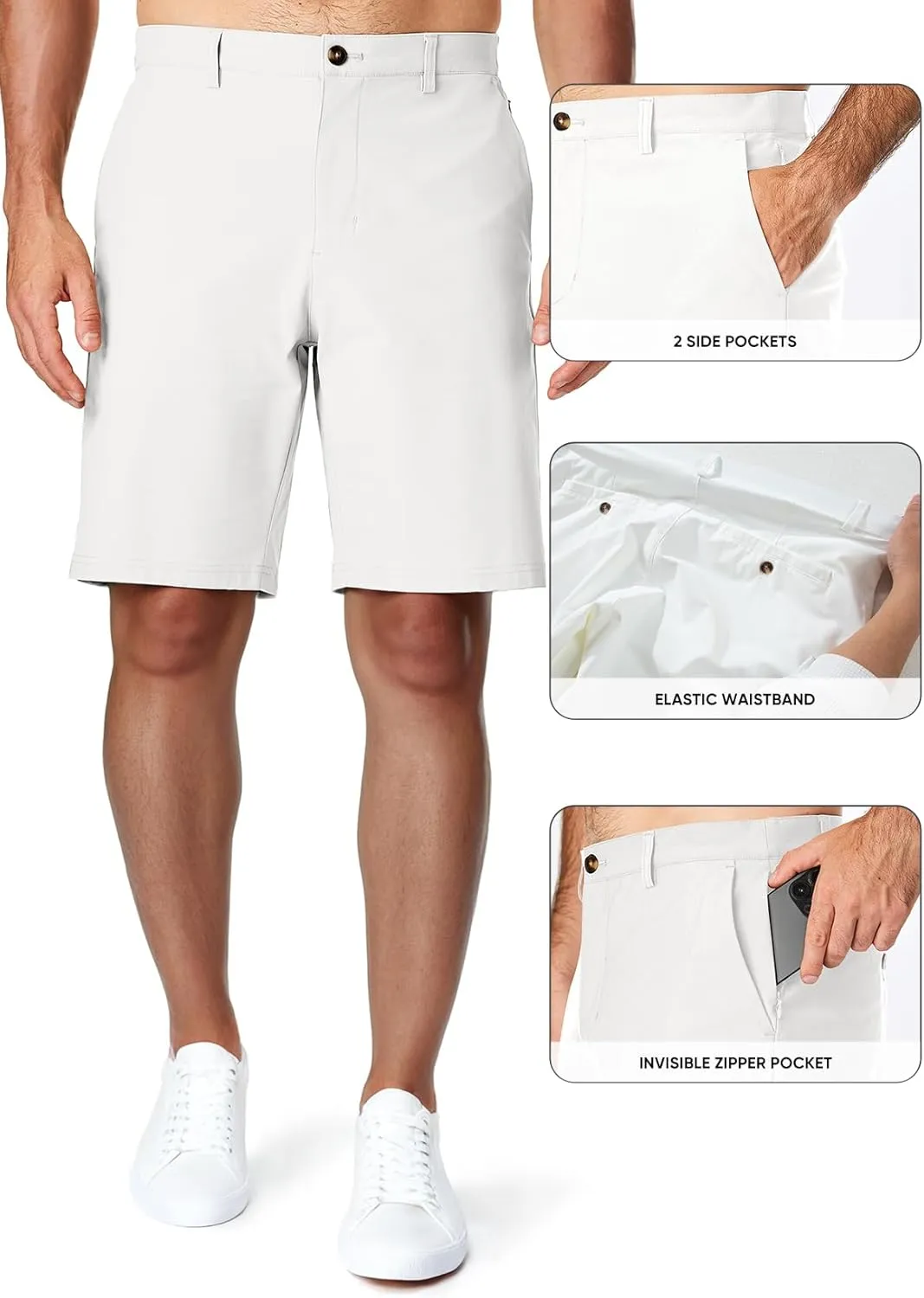 JMIERR Men's Chino Shorts Casual Summer 9" Inch Stretch Moisture-Wicking Golf Dress Short with Zipper Pocket