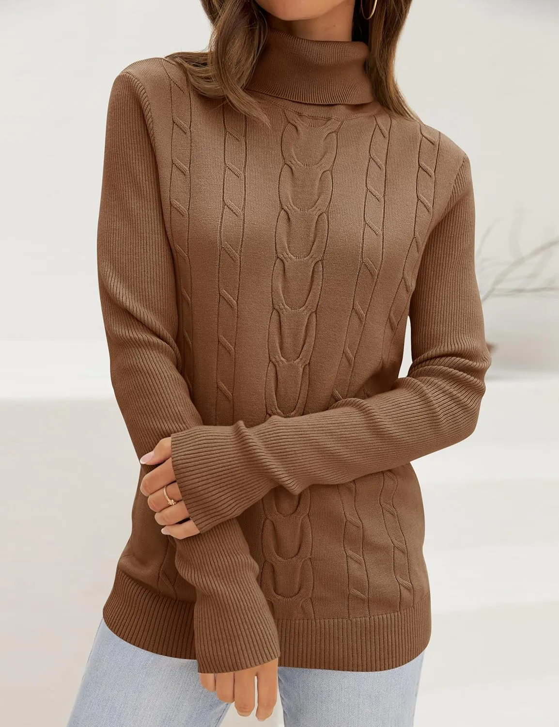 LEANI Womens 2025 Turtleneck Sweaters Cable Knit Long Sleeve Pullover Sweater Jumper