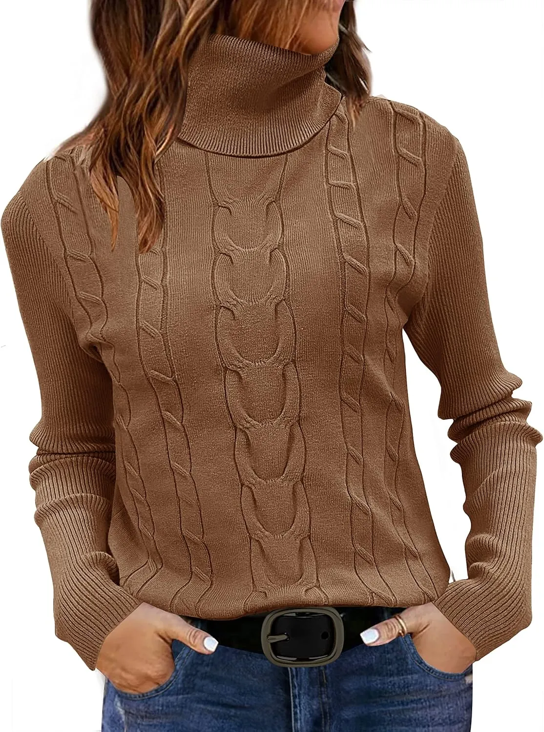 LEANI Womens 2025 Turtleneck Sweaters Cable Knit Long Sleeve Pullover Sweater Jumper