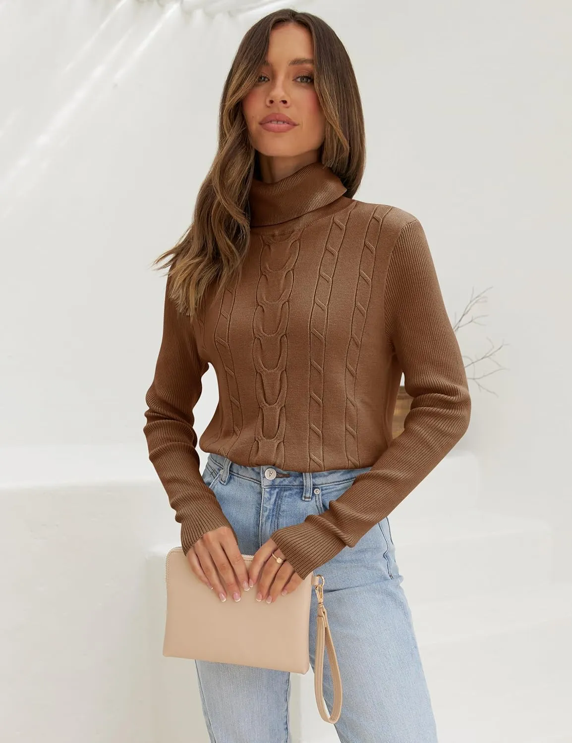 LEANI Womens 2025 Turtleneck Sweaters Cable Knit Long Sleeve Pullover Sweater Jumper