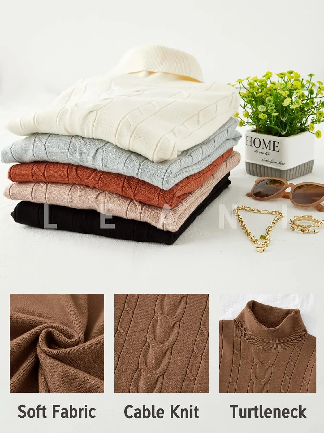 LEANI Womens 2025 Turtleneck Sweaters Cable Knit Long Sleeve Pullover Sweater Jumper