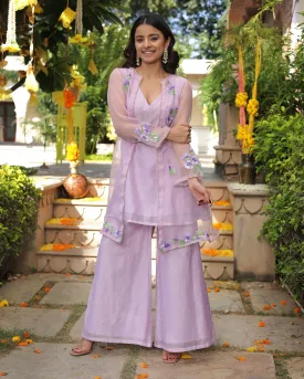 Lilac Daisy Delight Handpainted Chanderi Coord Set