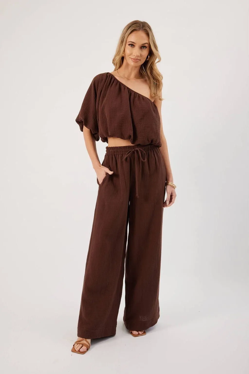 Lina Chocolate One Shoulder Top