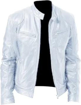 Maiyifu-GJ Men's Faux Leather Jacket Stand Collar Motorcycle Leather Jackets Casual Lightweight Zip Up Biker Coat