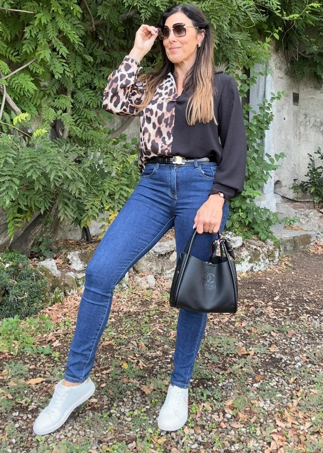 Mary-Claire Black And Leopard Blouse
