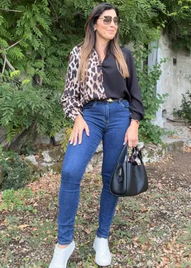 Mary-Claire Black And Leopard Blouse