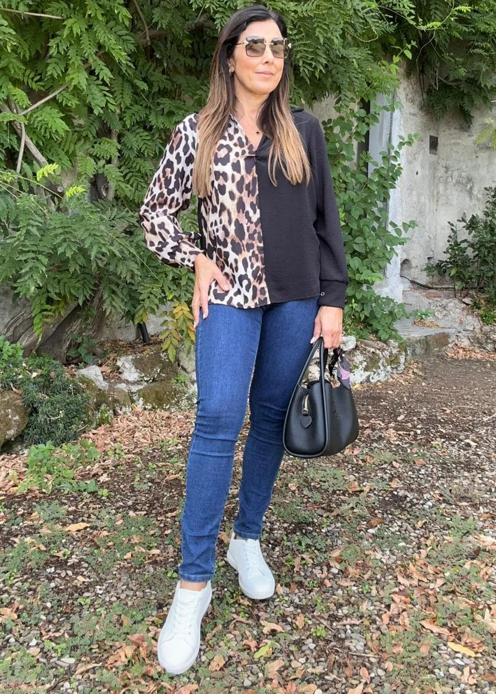 Mary-Claire Black And Leopard Blouse