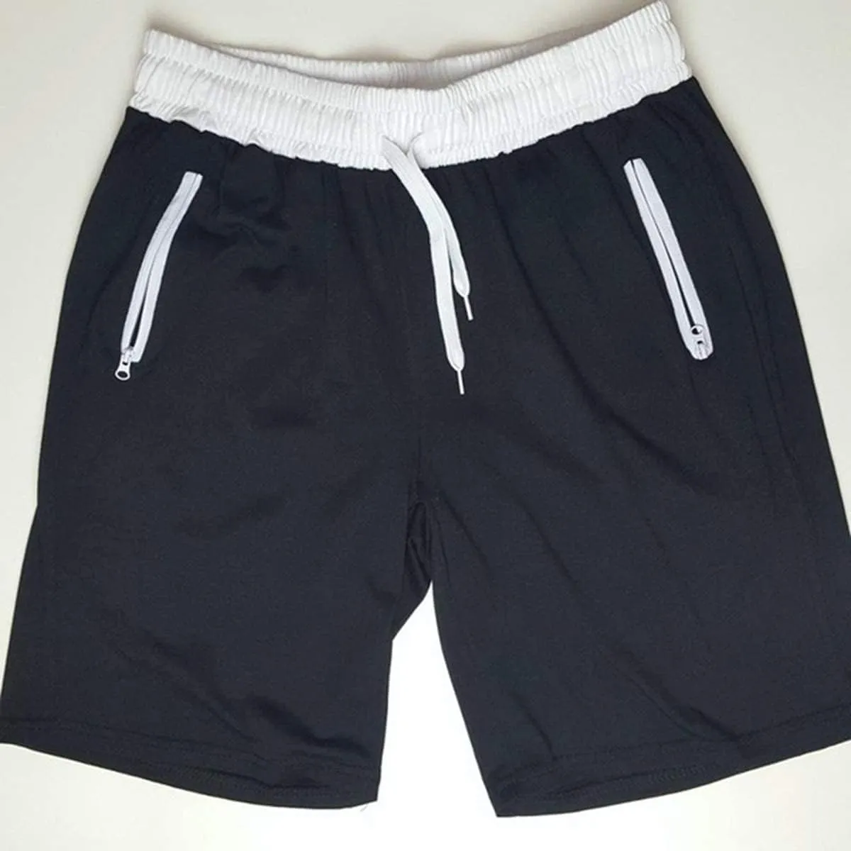Mens Elastic Waist Drawstring Summer Workout Shorts with Zipper Pockets