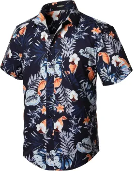 Men's Hawaiian Shirts Short Sleeve Floral Tropical Aloha Shirt Casual Summer Button Down Holiday Beach Shirt with Pocket