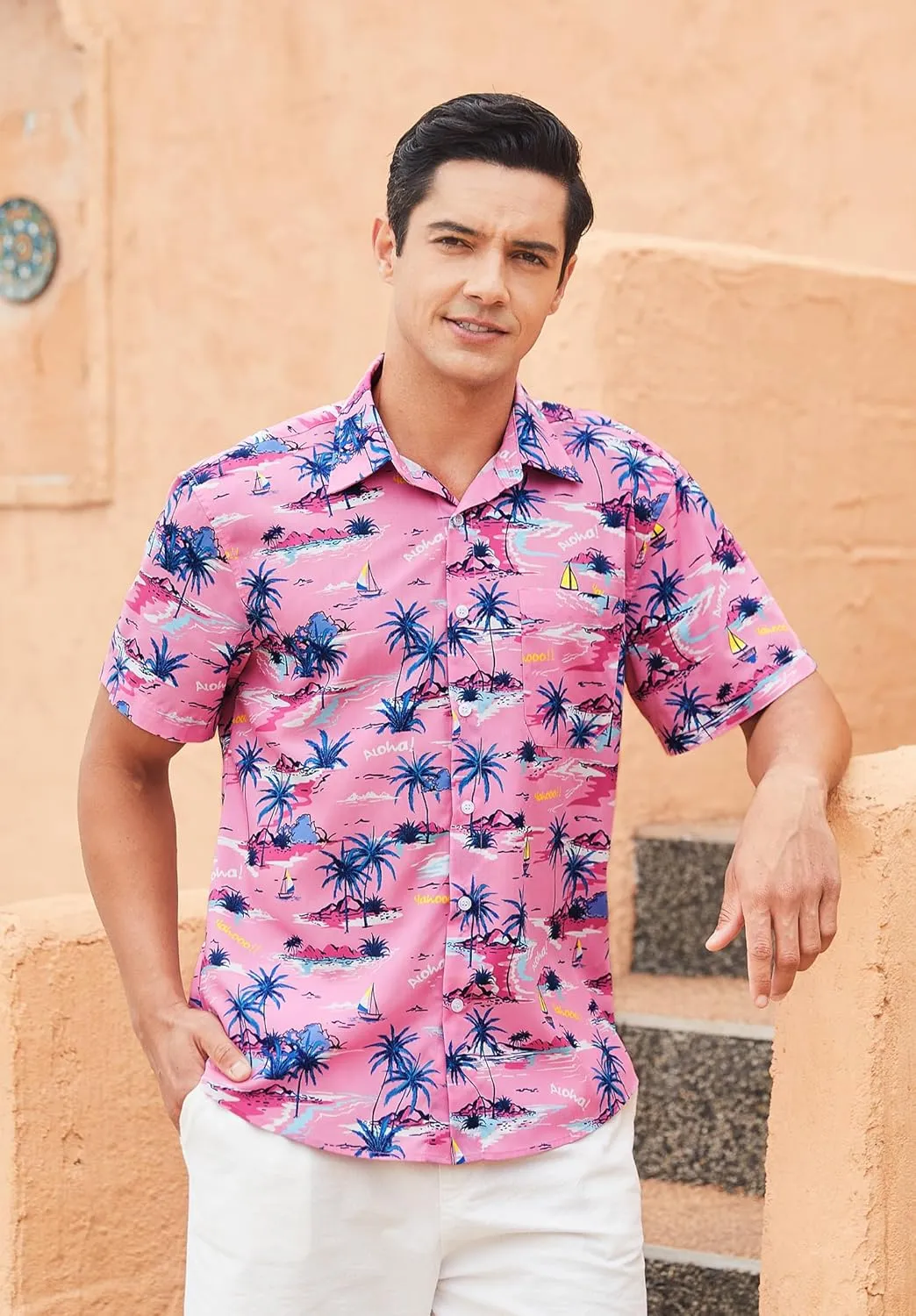 Men's Hawaiian Shirts Short Sleeve Floral Tropical Aloha Shirt Casual Summer Button Down Holiday Beach Shirt with Pocket