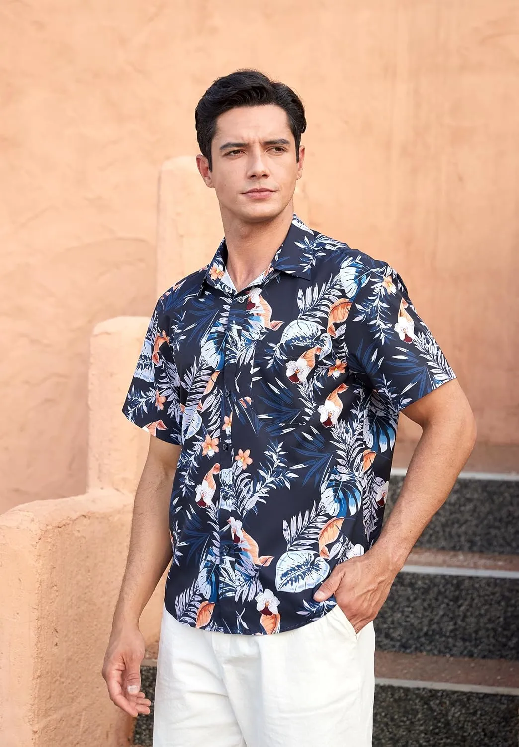 Men's Hawaiian Shirts Short Sleeve Floral Tropical Aloha Shirt Casual Summer Button Down Holiday Beach Shirt with Pocket