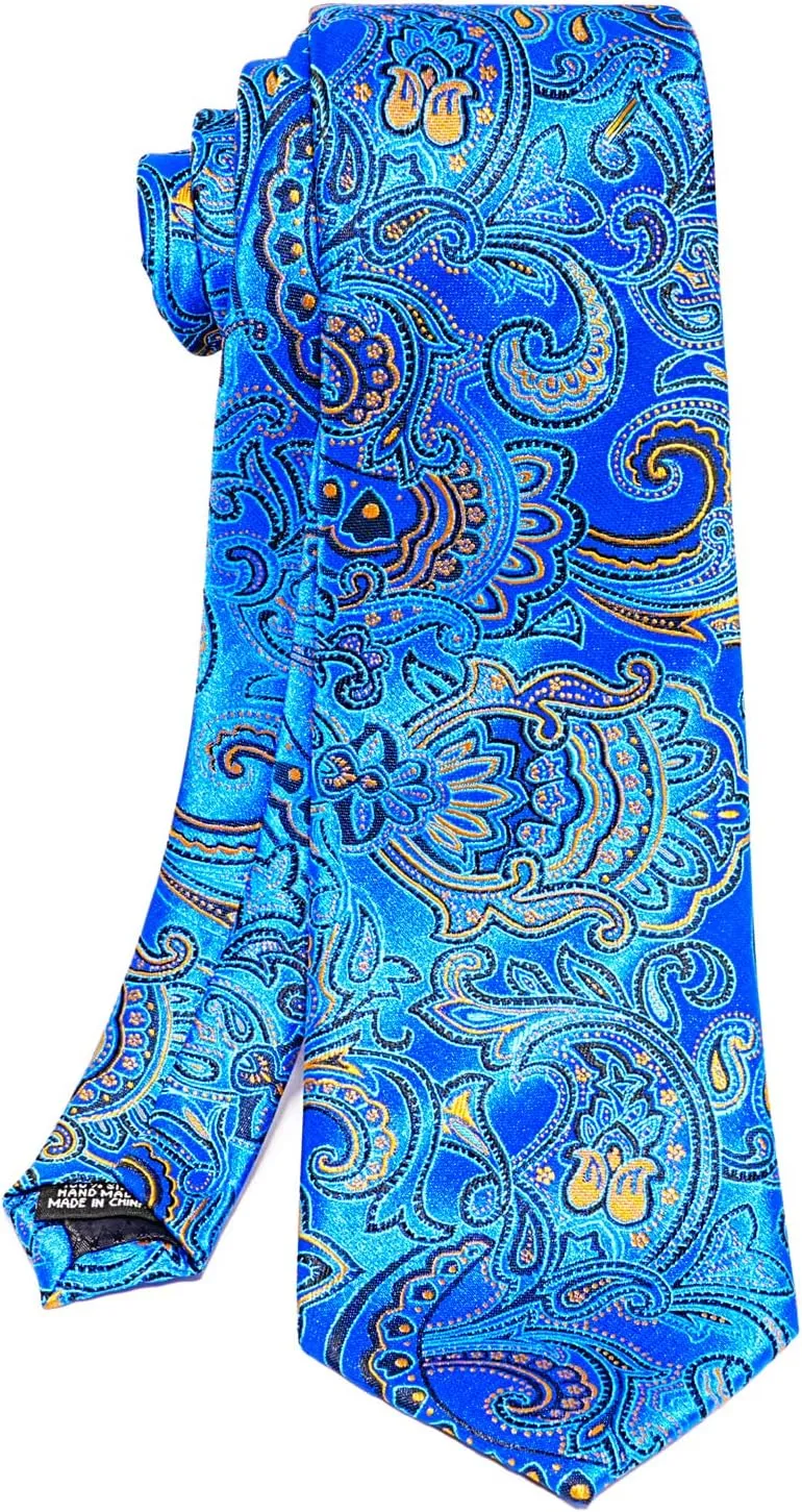 Mens Tie Pocket Square Cufflinks Tie Bar Set, Silk Woven Necktie with Hanky Clip ROBERTO GABBANI