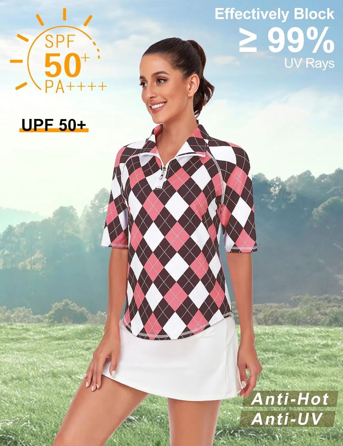 Misyula Womens Golf Shirt Quick Dry Half Sleeve Quarter Zip Polo Workout Tops Tennis Shirts M-3XL