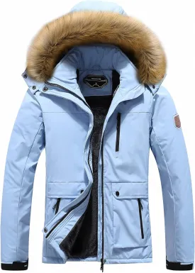 MOERDENG Women's Waterproof Ski Snow Jacket Winter Warm Hooded Snow Coat Mountain Windproof Ski Jacket For Women
