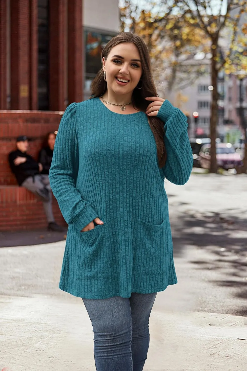 OFEEFAN Long Sleeve Shirts for Women Long Sweaters with Pockets Tunic Tops Loose Fit