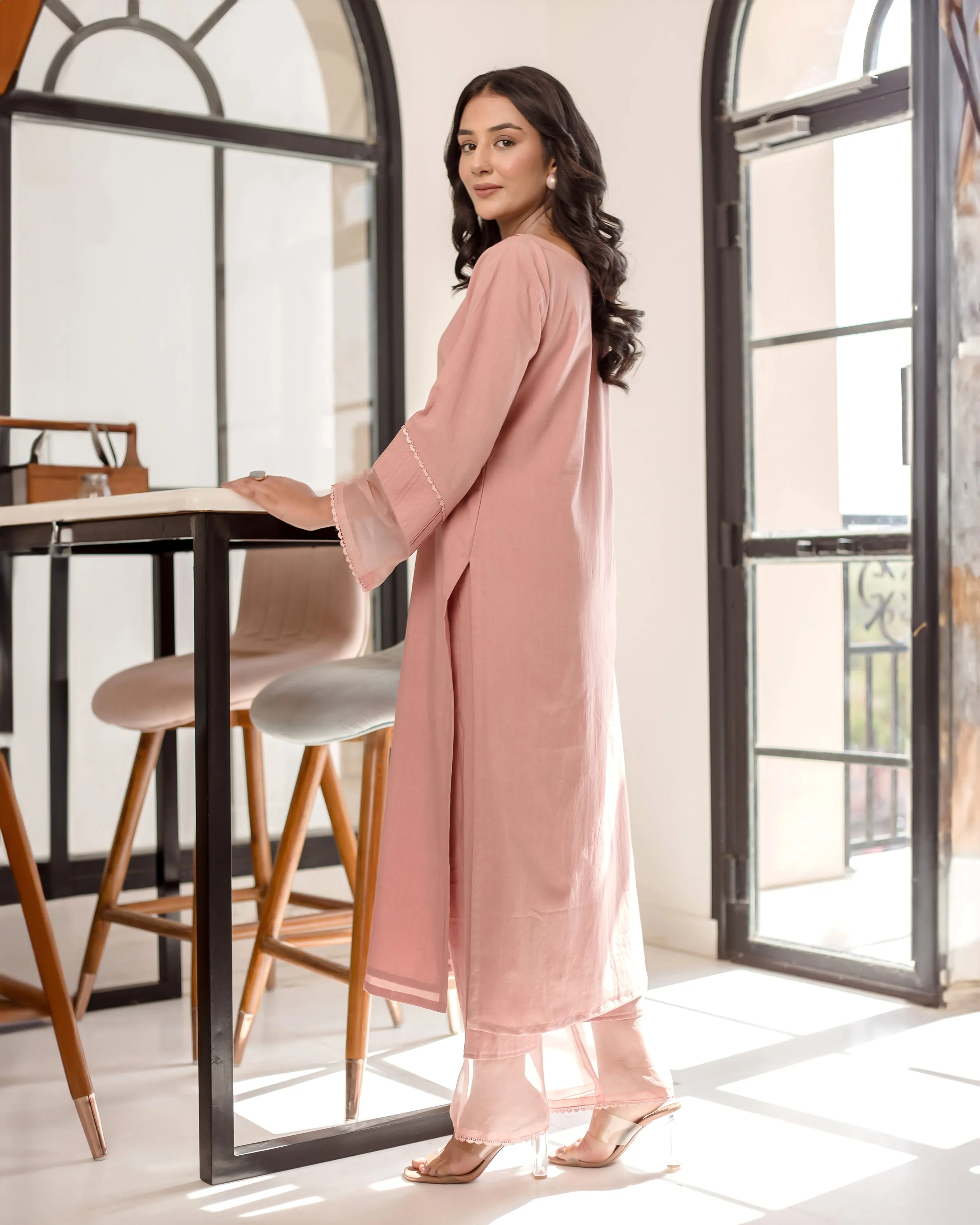 Persica Peach Solid Cotton Coord Set