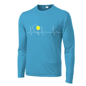 Pickleball Heartbeat EKG | Men's Long Sleeve Athletic Pickleball Shirt | 100% Polyester