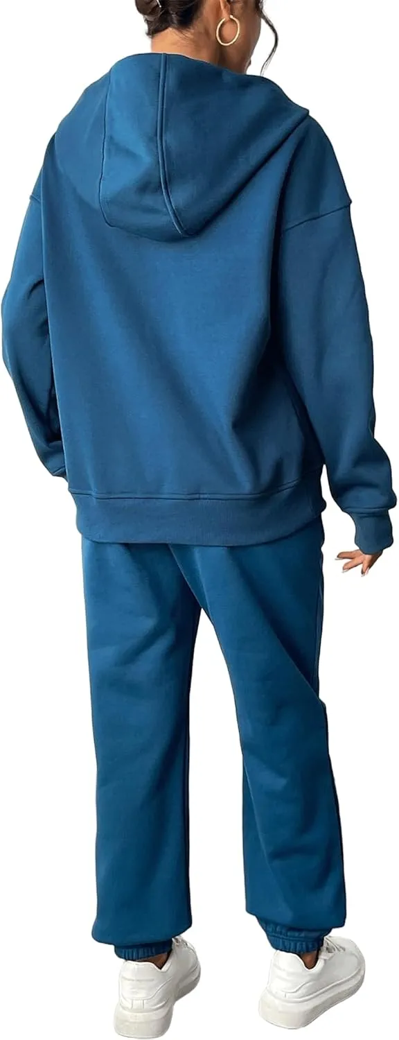 PINSPARK 2 Piece Sets for Women Fleece Sweatsuits Zip Up Hoodie Sweatshirts Drawstring Jogger Sweatpants With Pockets 2024
