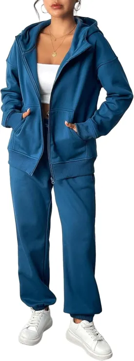 PINSPARK 2 Piece Sets for Women Fleece Sweatsuits Zip Up Hoodie Sweatshirts Drawstring Jogger Sweatpants With Pockets 2024