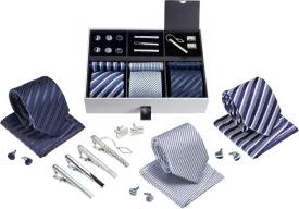 Premium Mens Gift Tie Set Silky Necktie Pocket Squares Tie Clips Cufflinks For Men