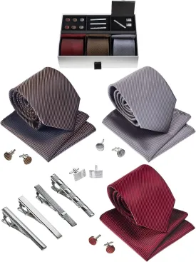 Premium Mens Gift Tie Set Silky Necktie Pocket Squares Tie Clips Cufflinks For Men