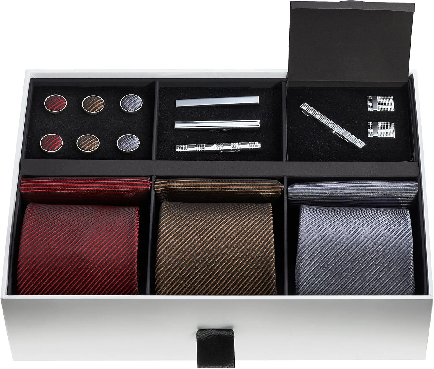 Premium Mens Gift Tie Set Silky Necktie Pocket Squares Tie Clips Cufflinks For Men