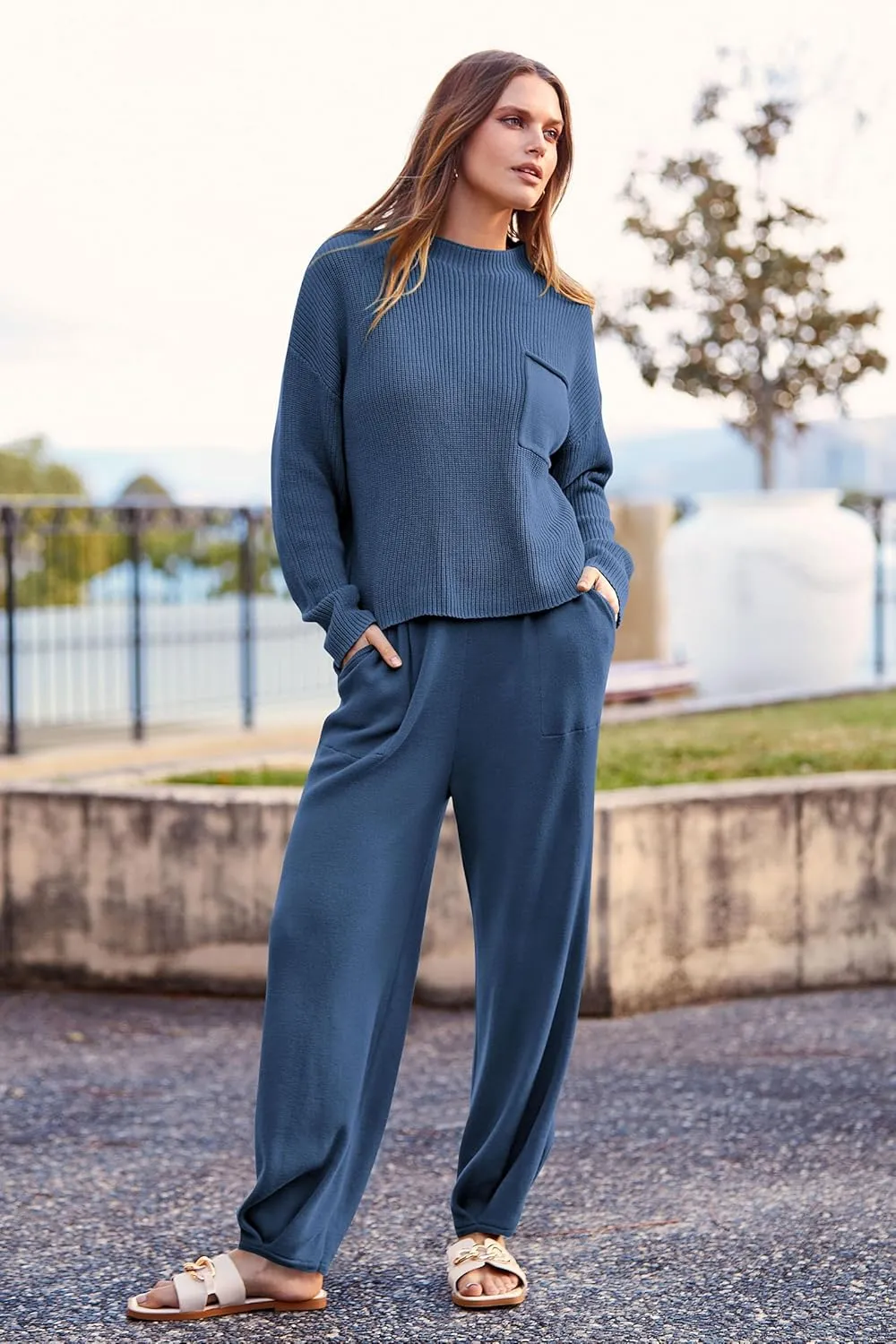 PRETTYGARDEN Women's Winter 2 Piece Sweater Set Casual Pullover Top High Waisted Sweatpants Tracksuit Lounge Outfits