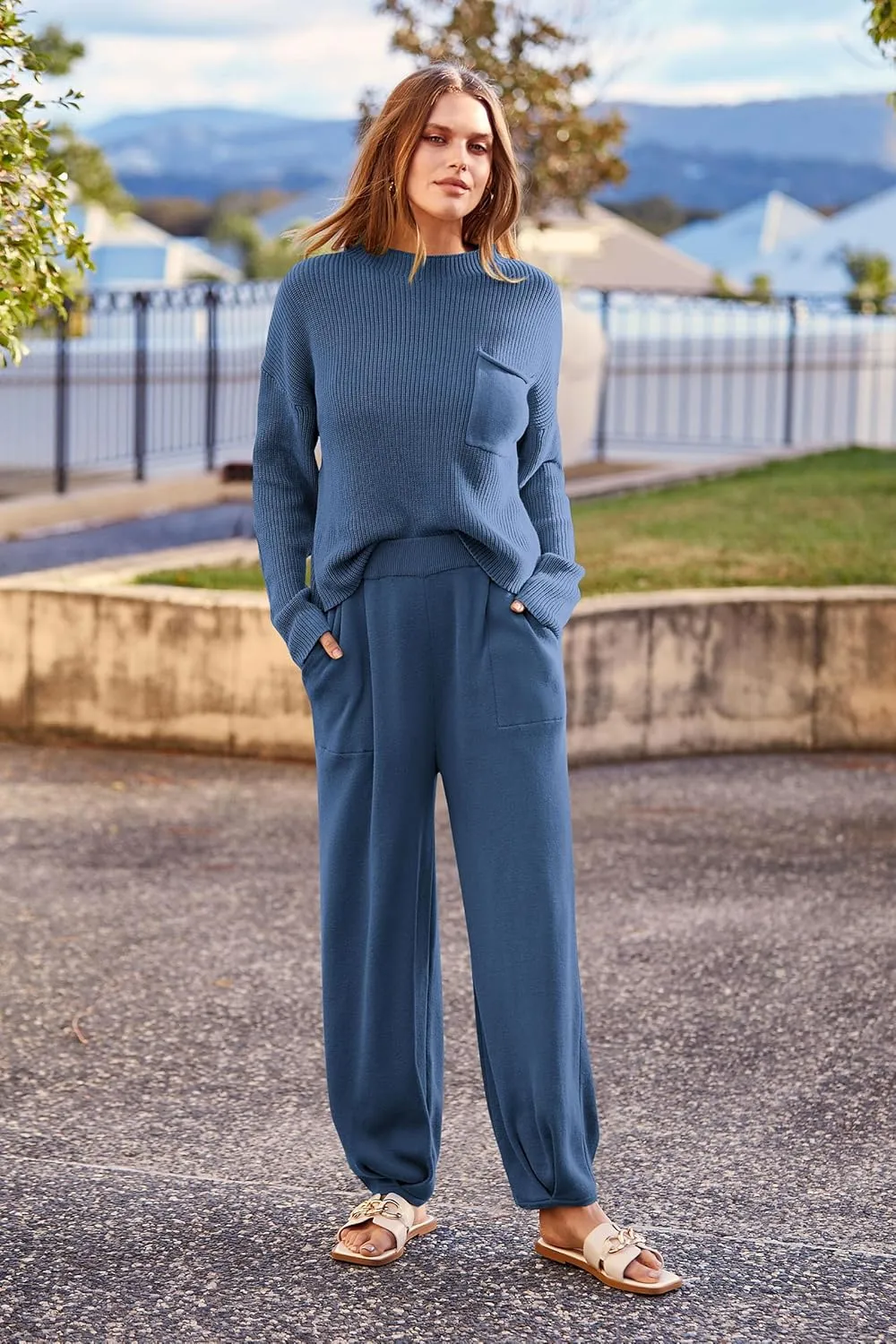 PRETTYGARDEN Women's Winter 2 Piece Sweater Set Casual Pullover Top High Waisted Sweatpants Tracksuit Lounge Outfits