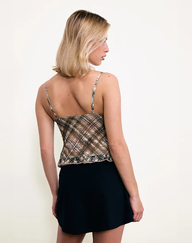 Rumaysa Cami Top  in Printed Lace Retro Plaid