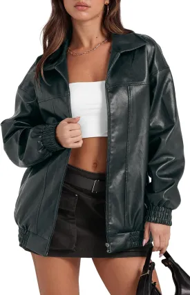 SAMPEEL Leather Jacket Women Faux Oversized Motorcycle Bomber Coats 2024 Fall Fashion Outfits Winter Clothes