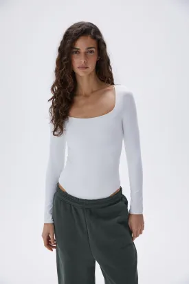 Scoop Neck Bodysuit - White