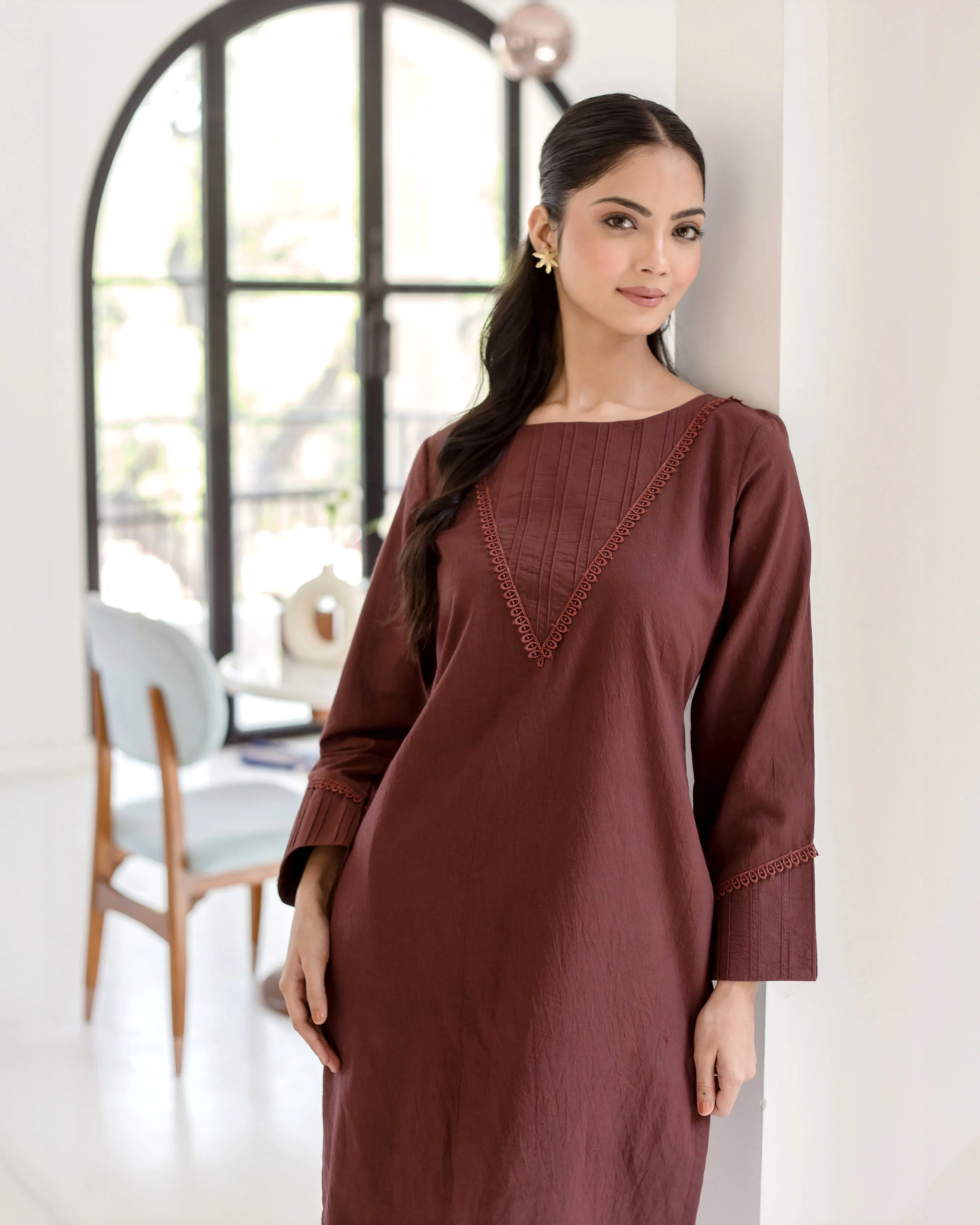 Sepia Bown Solid Cotton Coord Set
