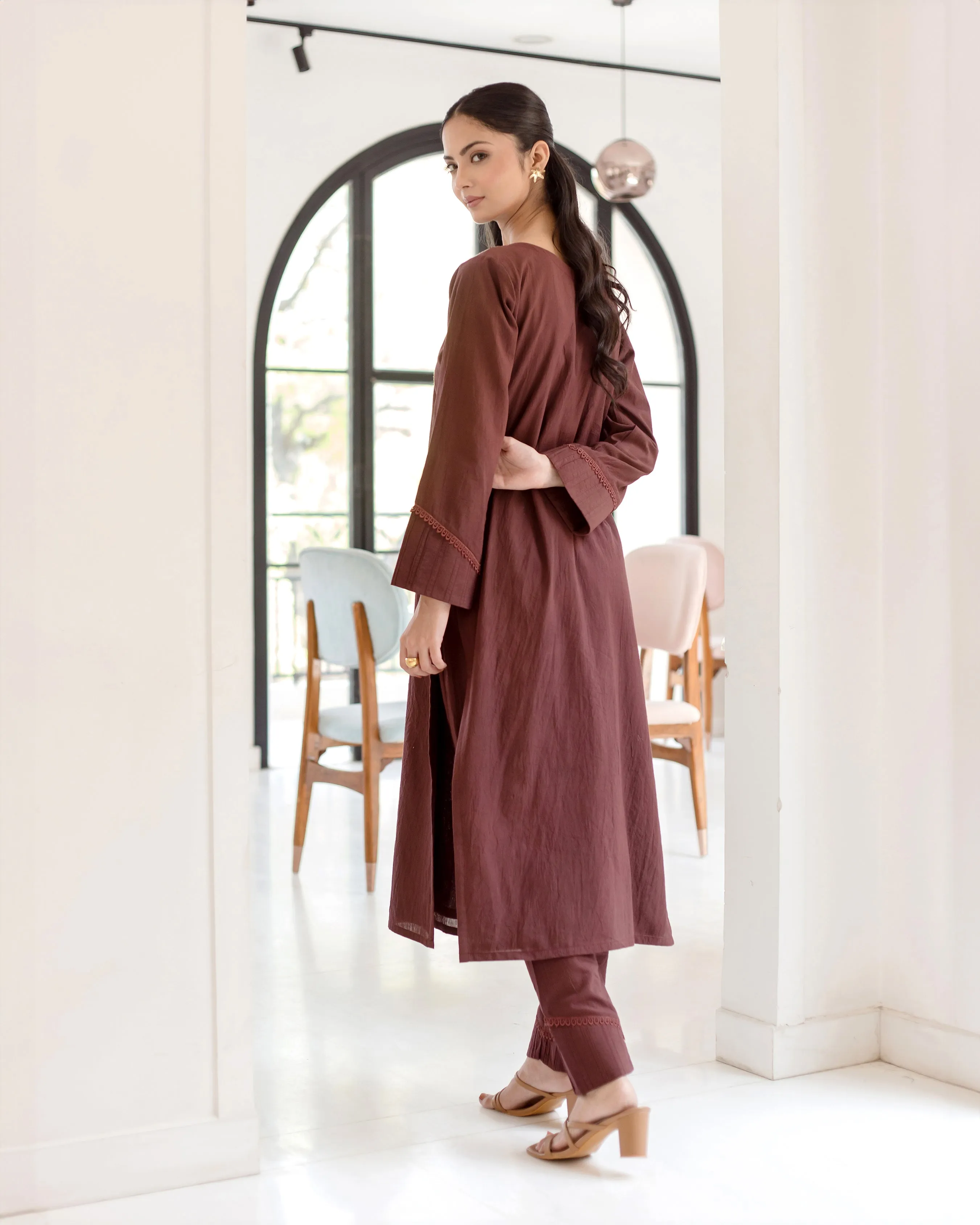 Sepia Bown Solid Cotton Coord Set