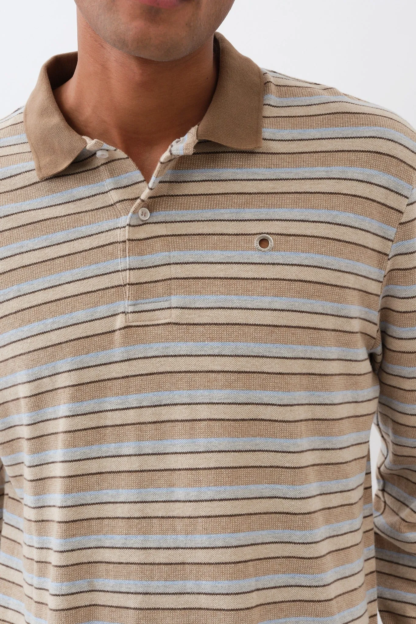 Serena Polo Shirt — Brown Shadow Stripe