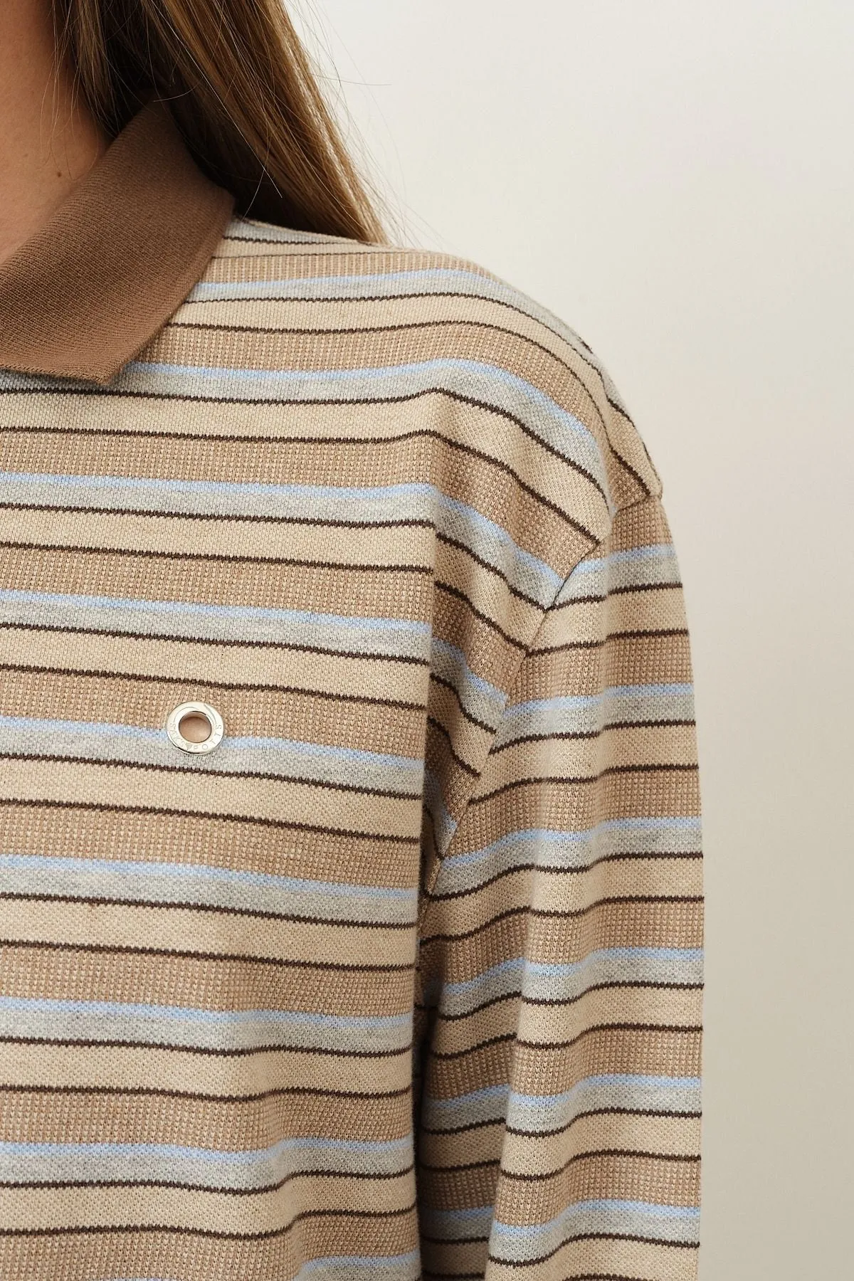 Serena Polo Shirt — Brown Shadow Stripe