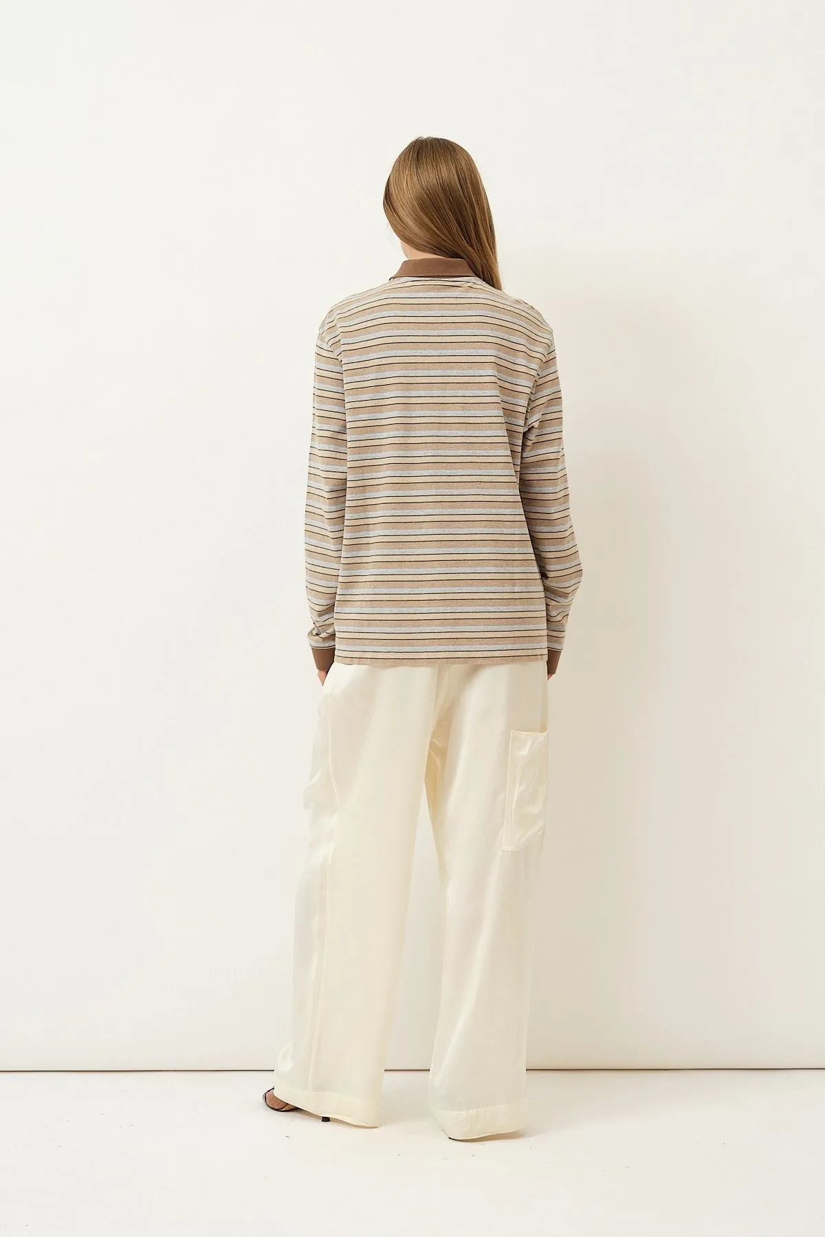 Serena Polo Shirt — Brown Shadow Stripe